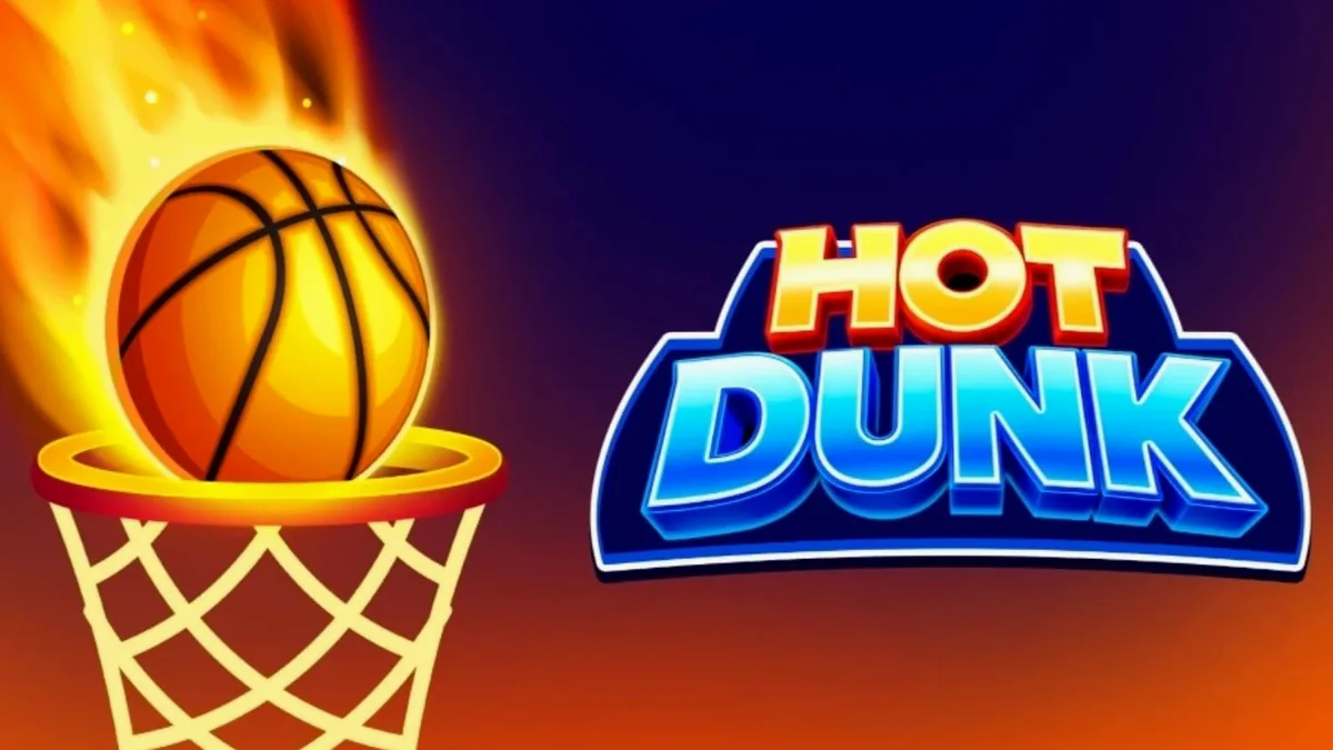 Isang makulay at masiglang basketball-themed slot game na Hot Dunk na may mga simbolo ng trophy at basketball.