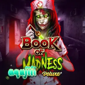 Book of Madness Deluxe slot game interface na nagpapakita ng horror-themed symbols at asylum aesthetic.